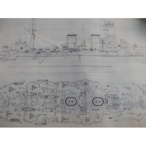 239 - Engineers line drawing depicting the Battle Cruiser 'HMS Hood' (150cm x 74.5cm)