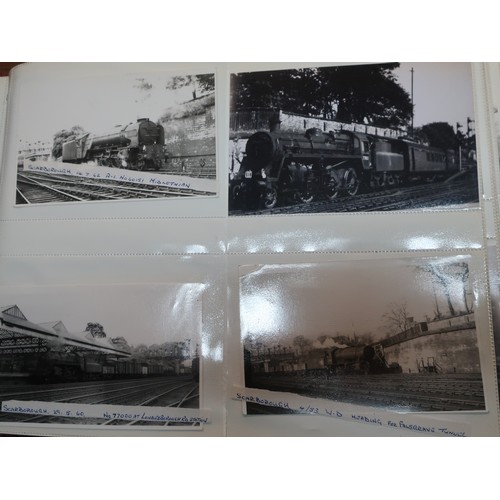 243 - Photographic reprints of Scarborough Railway Station post war, showing the gasworks, polling station... 