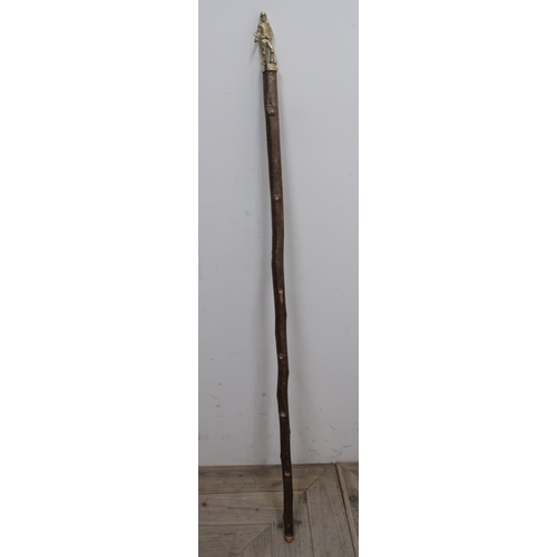 17 - Wooden walking stick, brass handle cast as a Coal miner