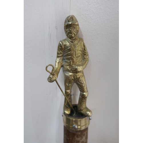 17 - Wooden walking stick, brass handle cast as a Coal miner