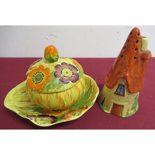 124 - Carlton Ware castor in the form of a cottage, with painted decoration and steep roof H14cm, Carlton ... 