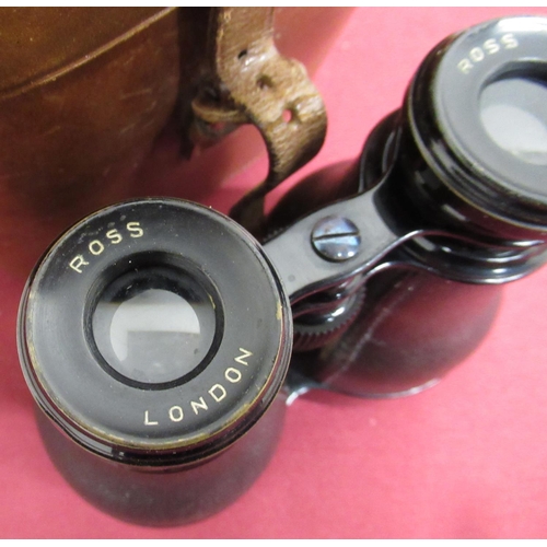3 - Pair of Galilean binoculars/field glasses by Ross of London, in original tan leather case
