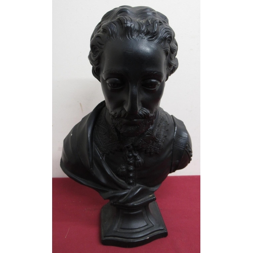 41 - 20th C painted plaster bust of a gentleman, possibly Francis Drake, impressed marks H42cm