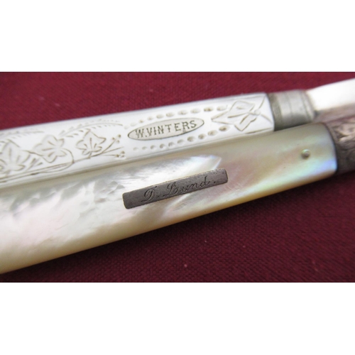 5 - Edwardian engine turned silver vesta, Birmingham 1905, late Victorian fruit knife with mother of pea... 