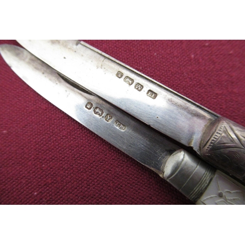 5 - Edwardian engine turned silver vesta, Birmingham 1905, late Victorian fruit knife with mother of pea... 