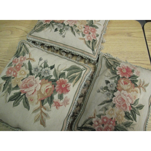 50 - 20th C pair of needlework tapestry cushions with tassel borders and a similar larger square cushion ... 