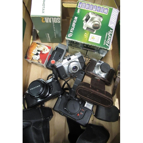 56 - Fuji Film S3000 digital camera, Fotax Solar 2 slide viewer, Pentax MX 35mm camera with 50mm standard... 