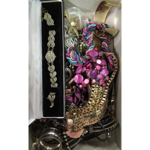 91 - Bracelets, necklaces, plated napkin ring, ladies wristwatches and other costume jewellery