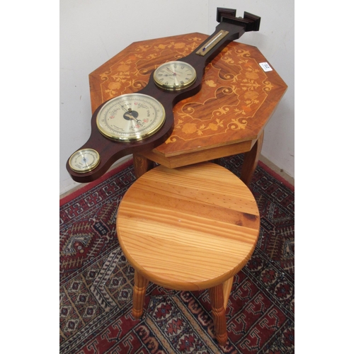 272 - Italian octagonal musical sewing table D48cm H55cm, Spectrum Weather Master aneroid barometer and a ... 