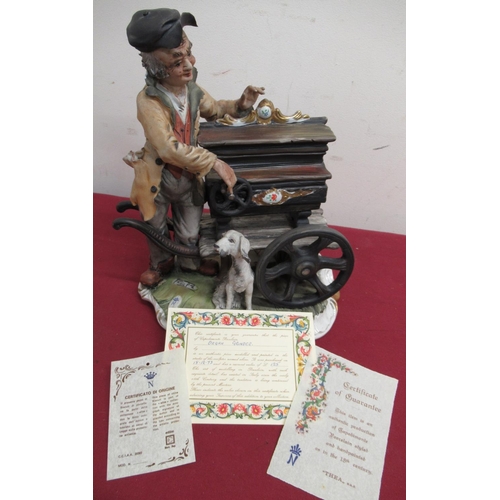 280 - Capodimonte porcelain model of an organ grinder on shaped base, with certificates H30cm