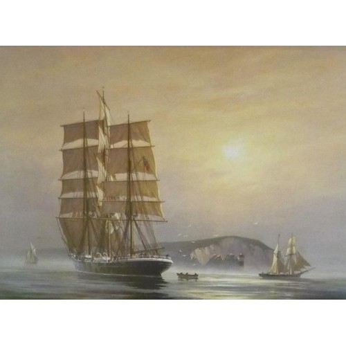 418 - Roger Desoutter gilt framed print of Lady Isabelle, and another of naval battle (2)