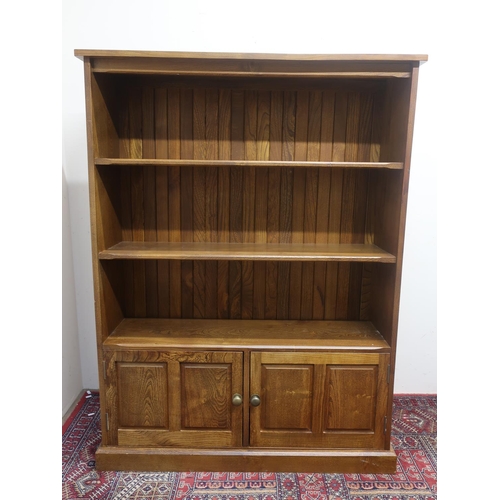 395 - Cryer Craft elm bookcase with boarded back and two shelves above two two-paneled doors on plinth bas... 