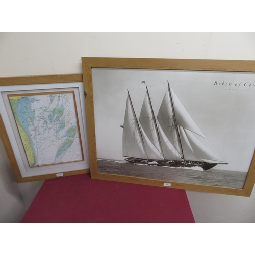 396 - Beken of Cowes, Creole 1939, monochrome photo, 46cm x 34cm and a relief map of Goodwin Sands (2)