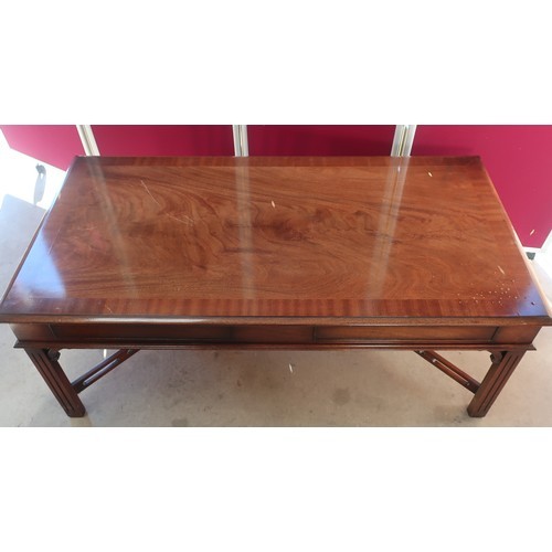 429 - Chippendale style mahogany rectangular coffee table, two end drawers on square moulded support joine... 