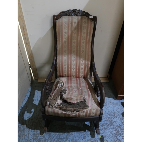 435 - Victorian mahogany framed rocking chair with carved top rail and scroll arms, beech framed captains ... 