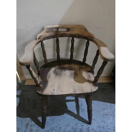 435 - Victorian mahogany framed rocking chair with carved top rail and scroll arms, beech framed captains ... 