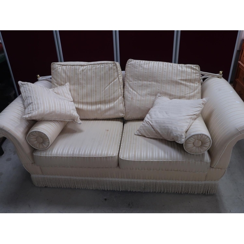 439 - Knole two seater settee in gold striped brocade L205cm D94cm