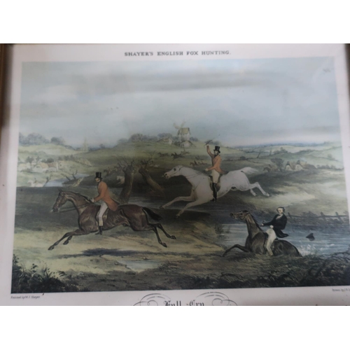 98 - Large selection of various framed prints, including Shayor's English Fox Hunting, framed book plates... 