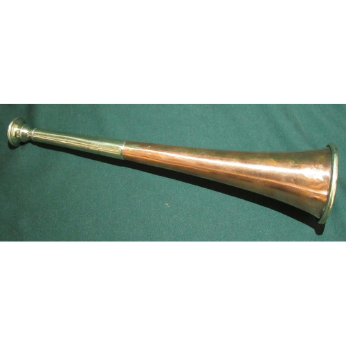 14 - Copper and silver plated hunting horn L25cm