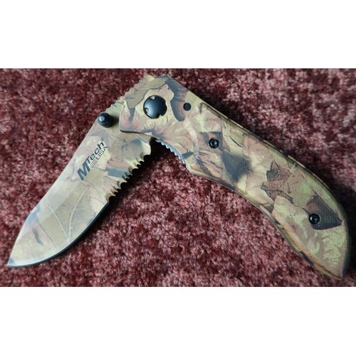 98 - Boxed as new M-Tech USA woodland camouflage pattern folding pocket knife MT-104