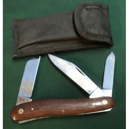 100 - Triple bladed I.XL texas stock knife with two piece wooden grips