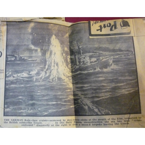 155 - Interesting scrap-work album of various newspaper cuttings relating mostly to WWII, including variou... 