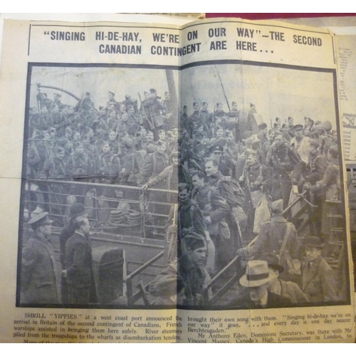 155 - Interesting scrap-work album of various newspaper cuttings relating mostly to WWII, including variou... 