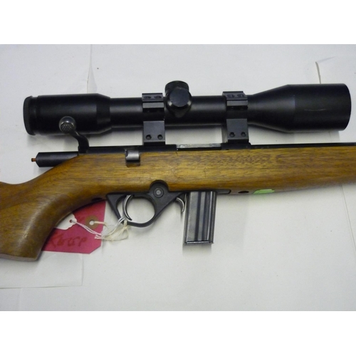 336 - Magtech 8122 bolt action .22 rifle fitted with sound moderator and Leapers 6x42 scope, serial no. HL... 