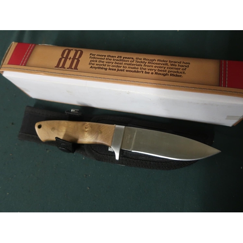 118 - Rough rider sheath knife with birch wood handle L20cm