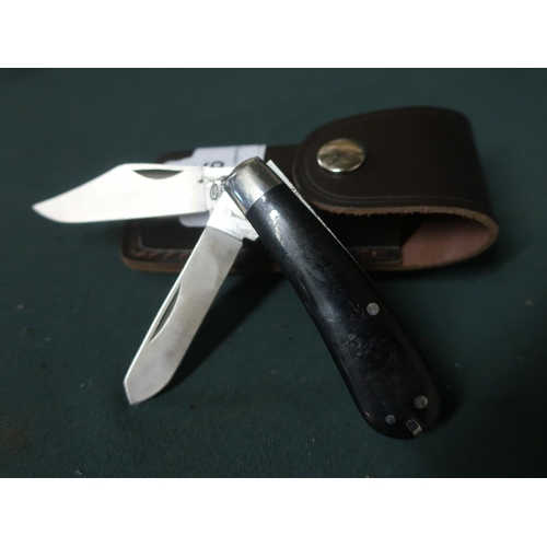 94 - Taylor eye witness pocket knife with tweezers and pick with leather belt pouch