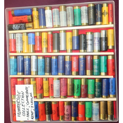 492 - Collection of shotgun collectors cartridges in plastic display case, all Humberside related includin... 