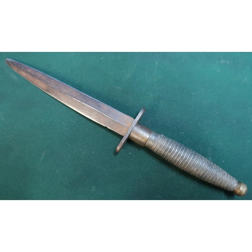 19 - Unusual fairbairn sykes type commando knife with 6 inch blade and ribbed grip