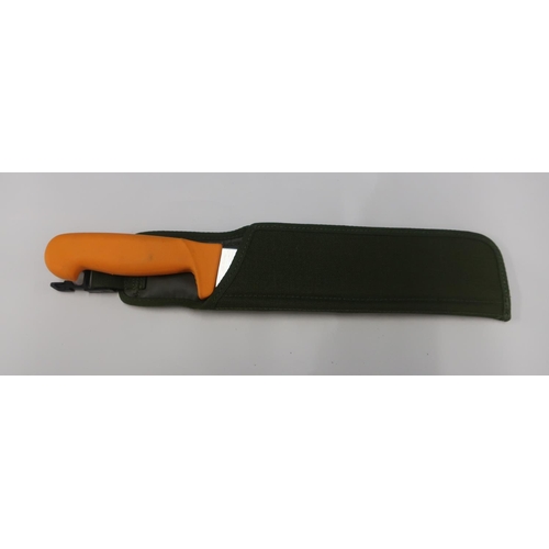 127 - Modern machete type knife with composite grip and frog sheath