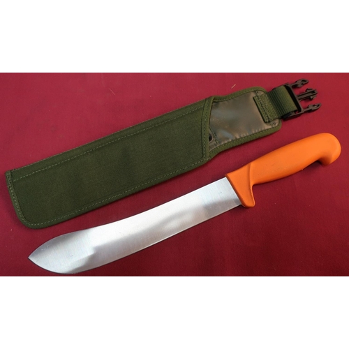 127 - Modern machete type knife with composite grip and frog sheath