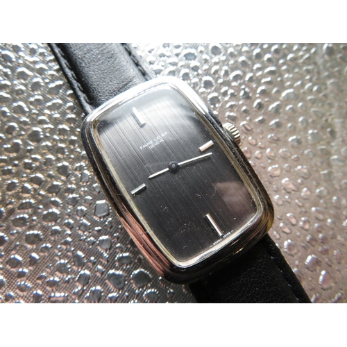 57 - Favre-Leuba hand wound wristwatch, chromium plated case on leather strap, case back stamped and numb... 