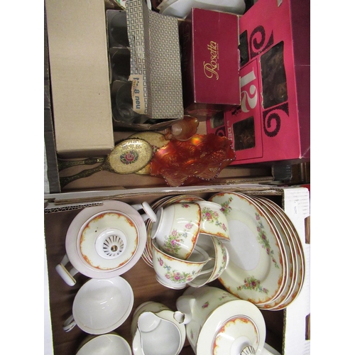 107 - Oriental porcelain tea service for six covers, a Dema 12 piece party glass set, a Rosetta lead cryst... 