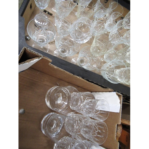 88 - Six lead cut crystal Whisky tumblers, lead crystal Sherry & Hock glasses, pair of cut crystals salts... 