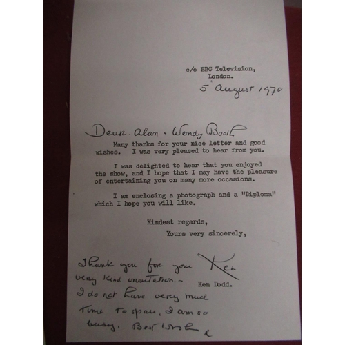 97 - Ken Dodd - hand written note thanking the writer for an invitation signed Ken a knotty ash universit... 