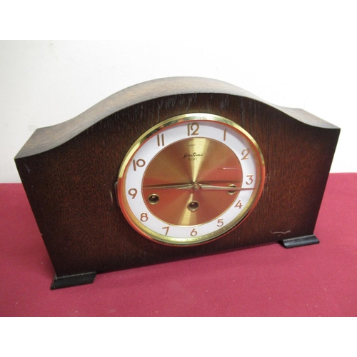 11 - 20th C Bentima oak cased mantel clock, three train Westminster chiming movement with floating suspen... 