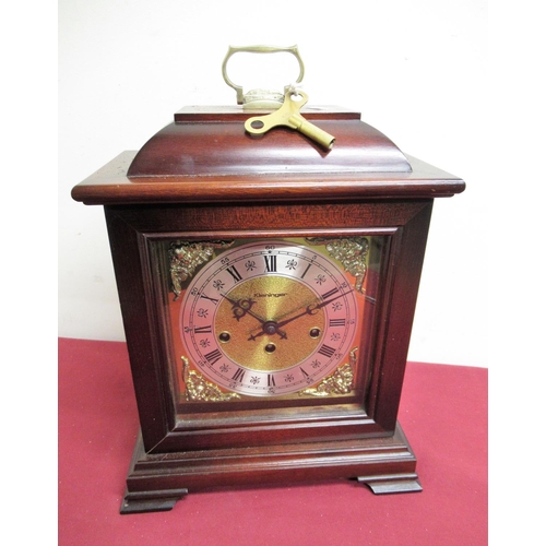 13 - 20th C mahogany cased Georgian style bracket clock with brass dial, silvered chapter with three trai... 