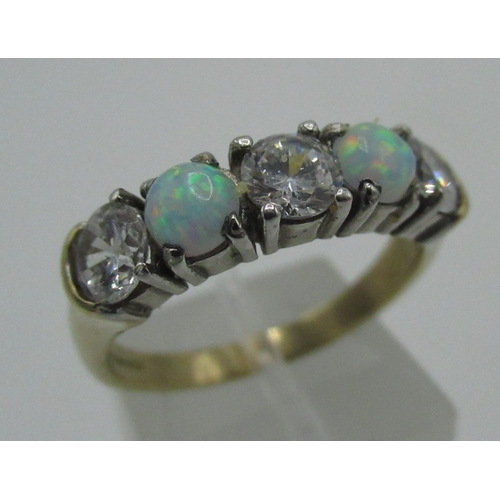 133 - 9ct gold hallmarked white stone and opal ring, boxed