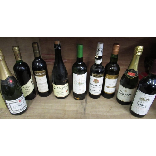 154 - Mixed Alcohol including Louis Bernard Champagne, five various red wines, Sherry, Cider etc various p... 