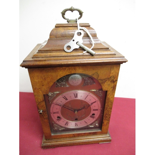 16 - 20th C Georgian style Elliot burr walnut cased bracket clock, break arch brass dial with silvered ch... 