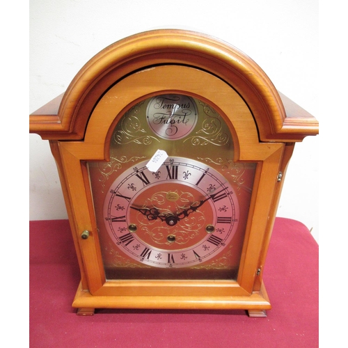 17 - 20th C mahogany finish Georgian style bracket clock, brass break arch dial with silvered chapter, re... 
