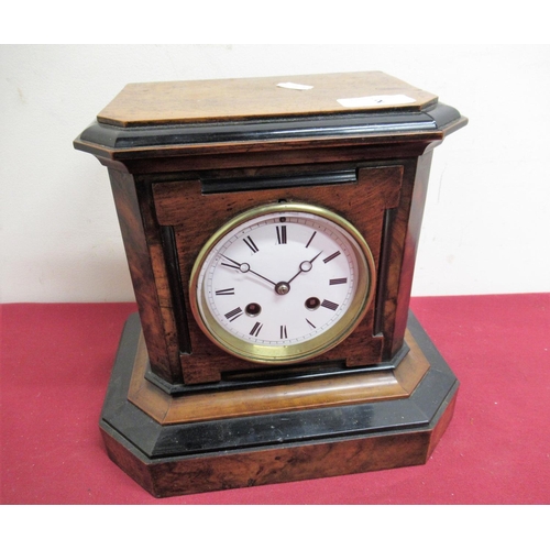 2 - 19th C French walnut and ebonised mantel clock, two train count wheel striking movement numbered 106... 