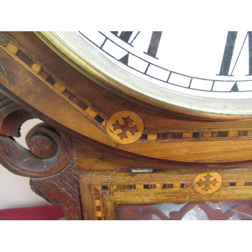 32 - Late 19th Early 20th C American drop dial wall clock, walnut case with Tunbridge ware bandings, two ... 