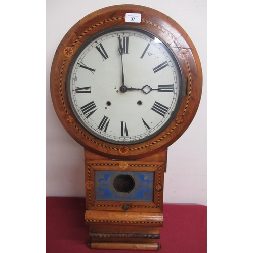 37 - Late 19th C Superior American drop dial wall clock,  walnut case with Tunbridge ware banding and dou... 