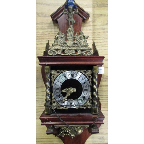 45 - Late 20th C Dutch wall clock, in stained beech wood case with cast brass decoration, W18cm D12cm H40... 