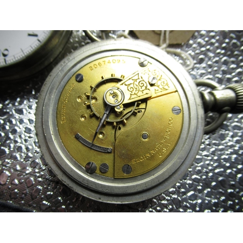 64 - Elgin silveroid cased open faced keyless pocket watch,  gilt full plate movement stamped Elgin Nat'l... 