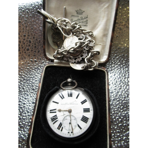 65 - John Mason Rotherham and Barnsley silver open faced pocket watch, white enamel dial Roman numerals, ... 